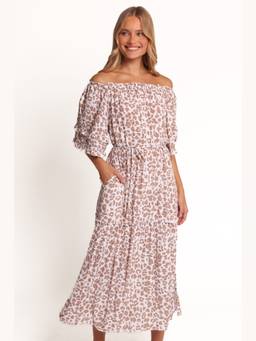 Petal & Pup - Brown Rhody Off Shoulder Animal Print Maxi Dress