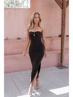 Petal & Pup - Brown Tamrin Strapless Solid Maxi Dress