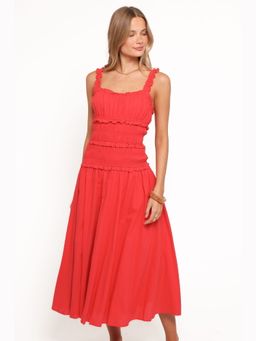 Petal & Pup - Red Enola Gather Solid Maxi Dress