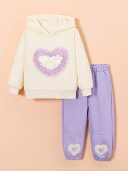 Hopscotch - Cream Solid Hoodie and Joggers (Set of 2)