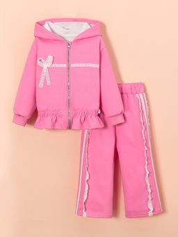 Hopscotch - Pink Embellished Hoodie and Pant (Set of 2)