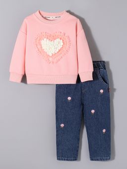 Hopscotch - Pink Printed Sweatshirt and Jean (Set of 2)