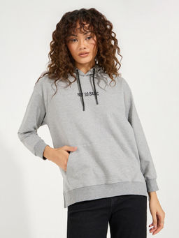 Styli - Grey Solid Oversized Fit Longline Hoodie