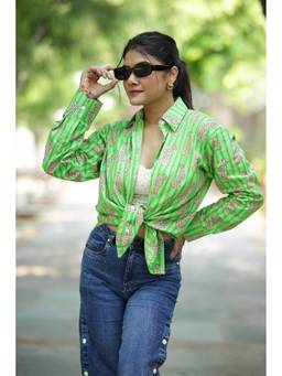 House of Gulab - Green Leopard Print 100% Cotton Full Sleeves Women's Shirt