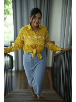 House of Gulab - Yellow Safari Print 100% Cotton Full Sleeves Women's Shirt