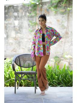 House of Gulab - Purple Lillies Print Cotton Full Sleeves Shirt