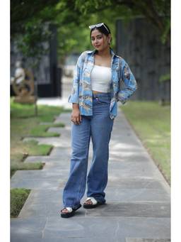House of Gulab - Blue Gond Inspi On Print Cotton Full Sleeves Shirt