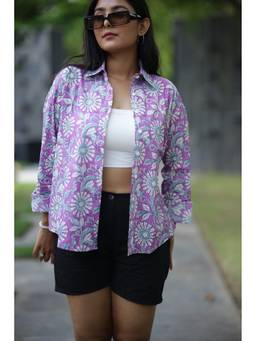 House of Gulab - Purple Anokhi Print Cotton Full Sleeves Shirt