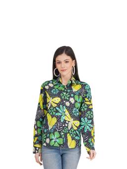 House of Gulab - Women Green Floral Print Full Sleeve Shirt