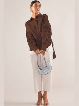 Western Era - Chocolate Brown Pleated Sleeves Oversized Cotton Shirt