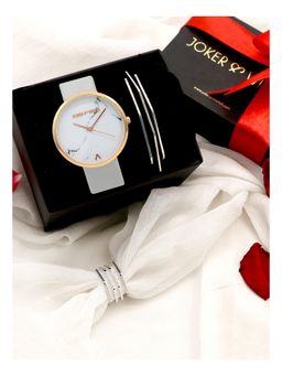 Joker and Witch - Joker & Witch Enamour White Love Triangle Watch & Bracelet With Ring For Women (Pack of 3) (JWLT35)