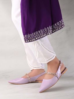 Styli - Women Trim Detail Strap Lock Purple Mules