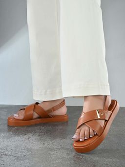 Styli - Women Buckle Detail Strap Lock Brown Sandals