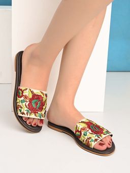 Styli - Women Thread Embroidery Detail Strap Multi-Color Flats