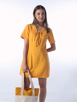 ONLY - Mustard Cotton Half Sleeves Mini Dress