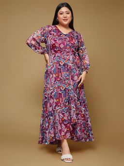 Miss Chase - Multi-Color Chiffon Full Sleeves Maxi Dress