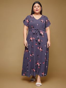 Miss Chase - Purple Georgette Half Sleeves Maxi Dress