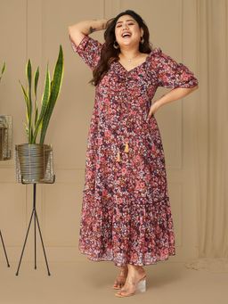 Miss Chase - Multi-Color Georgette Half Sleeves Maxi Dress