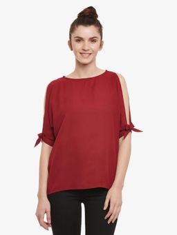 Miss Chase - Maroon Crepe Half Sleeves Top