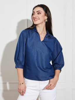 Miss Chase - Blue Denim Three Fourth Sleeves Top