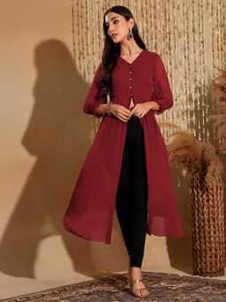 Miss Chase - Maroon Chiffon Three Fourth Sleeves Top