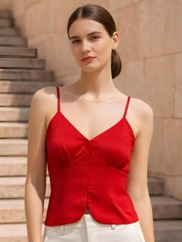 Don’t be basic - Red Polyester Sleeveless Crop Top