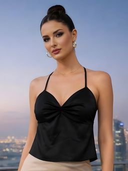 Don’t be basic - Black Polyester Sleeveless Crop Top