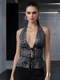 Don’t be basic - Black Polyester Sleeveless Crop Top