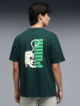 Puma - Graphic Back Print Men Green Relaxed Fit T-Shirt