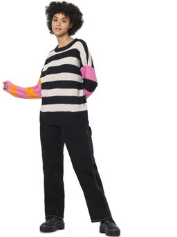 ONLY - Women Colour Blocked Multi-colour Blue Sweater