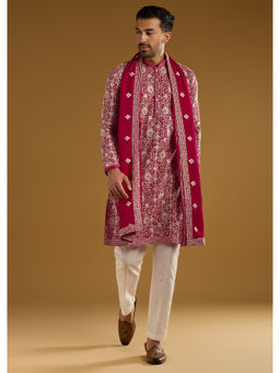 KALKI FASHION - Red Silk Kurta with Pant & Dupatta