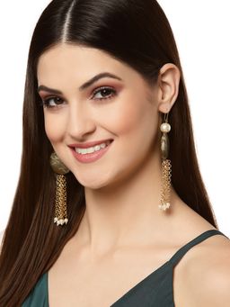 Dugran By Dugristyle - Green and Gold Drop Earring with Pearls & Natural Stones