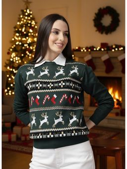 Style Quotient - Green Self Design Christmas Ugly Sweater