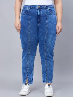 Style Quotient - Plus Size Mid Blue High Rise Mom Fit Jeans