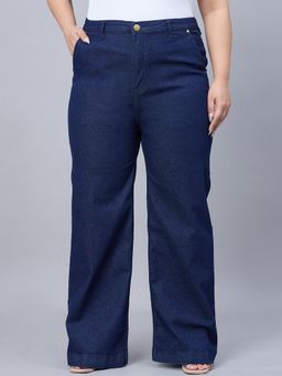 Style Quotient - Plus Size Dark Blue Wide Leg High-Rise Stretchable Jeans