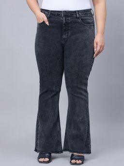 Style Quotient - Plus Size Black Wide Leg High-Rise Stretchable Jeans