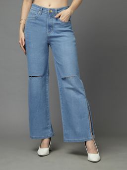 Style Quotient - Mid Blue High Rise Flared Fit Jeans