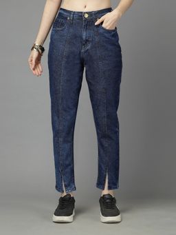 Style Quotient - Mid Blue Mom Fit High-Rise Stretchable Jeans