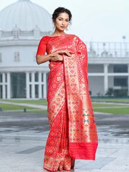 Beatitude - Pink Banarasi Patola Silk Woven Saree with Unstitched Blouse