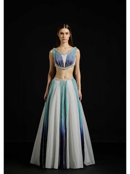 AKHL - Gathered Chiffon Sequins Ensemble Blue Top with Skirt and Underskirt