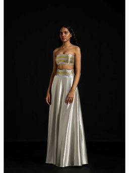 AKHL - Wave Satin Ensemble Silver Top with Skirt
