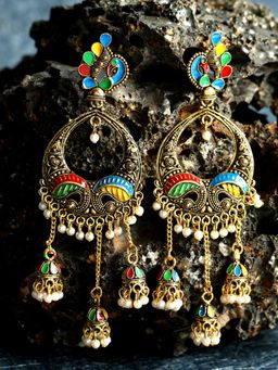 Anika's Creations - Anika's Creation Gold Plated Stylish Traditional Multicolour 3 Jhumki Earring