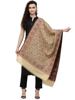 Anekaant - Lush Beige & Maroon Floral Woven Design Polywool Stole