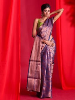 Beatitude - Blue Woven Banarasi Saree with Unstitched Blouse