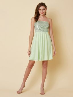 Attic Salt - Green Sequins A Line Dress