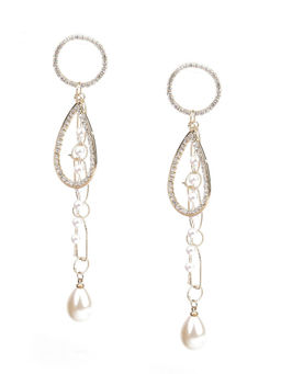 Odette - Women Classy Gold & White Dangler Earrings