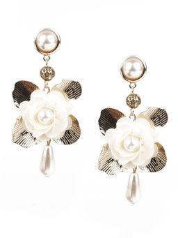 Odette - Women Gold & White Dangler Earrings