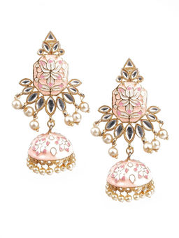 Odette - Women Designer Peach & Gold Dangler Jhumki Earrings