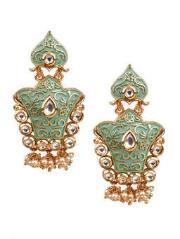 Odette - Women Traditional Green & Gold Dangler Earrings