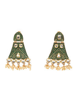 Odette - Women Green Meenakari Dangler Earrings